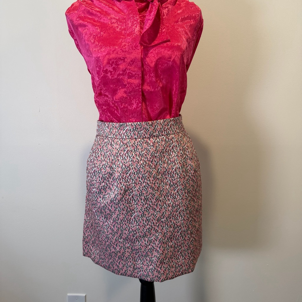 J.Crew Pink Metallic Tweed A-Line Mini Skirt Size 4 | Preppy Bouclé Luxe